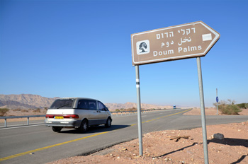 השלט המורה על פנייה ימינה לדקלי הדום