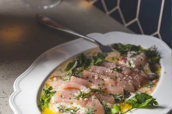 סשימי דג ים מיץ סלט יוגורט ופלפל חריף